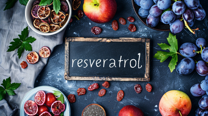 Frutas y alimentos ricos en resveratrol, ideal para ilustrar el concepto "para qué sirve el resveratrol".
