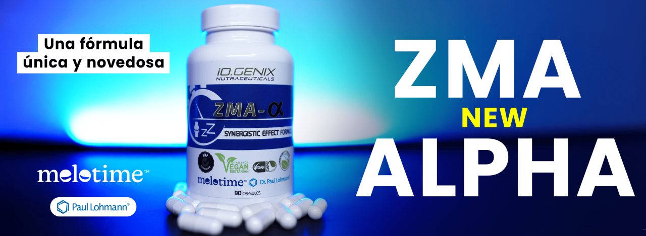 Suplemento ZMA Alpha con melatonina y magnesio para mejorar el sueño y la recuperación muscular.