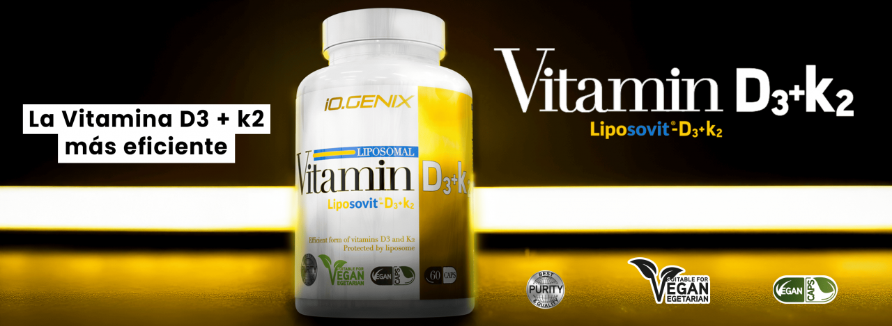 Suplemento de vitamina D3 K2 en presentación liposomada para una mejor absorción y salud ósea y cardiovascular.