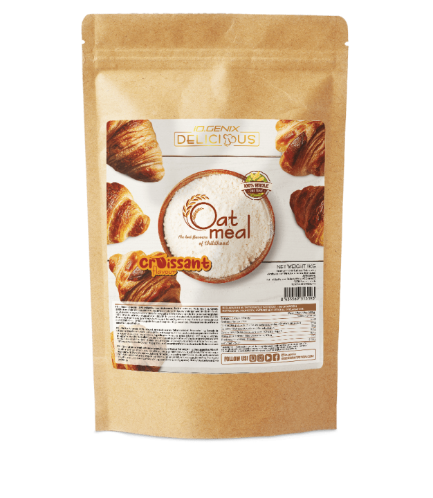 Harina de avena sabor croissant de iO.GENIX, ideal para recetas saludables y desayunos nutritivos.