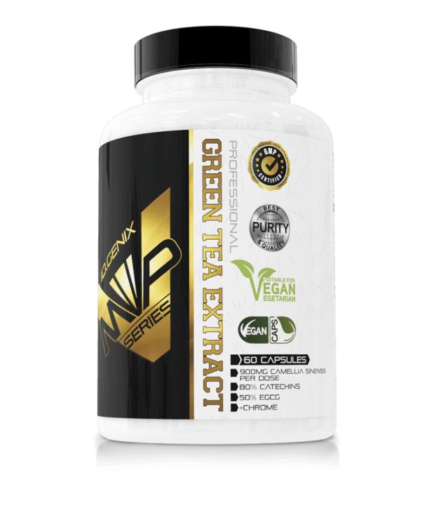 Botella de extracto de té verde con EGCG de iO.GENIX, ideal como alternativa al té matcha para pérdida de peso y antioxidantes.