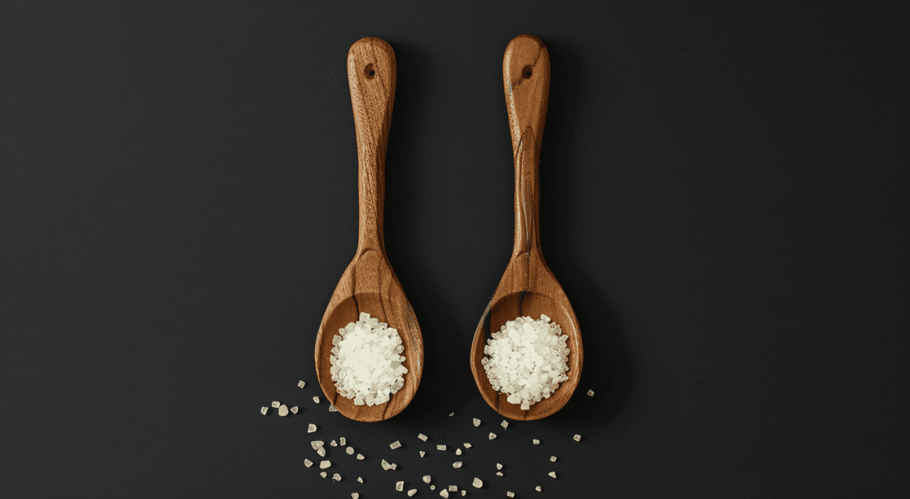 Cucharas de madera con MSM (Metilsulfonilmetano) en fondo oscuro, suplemento en polvo natural con propiedades antiinflamatorias.