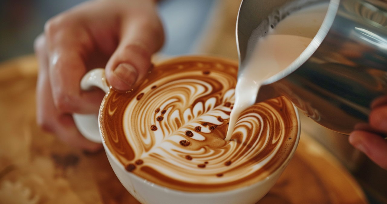 Café con leche siendo preparado, representando el uso de cafeína como herramienta para perder grasa.