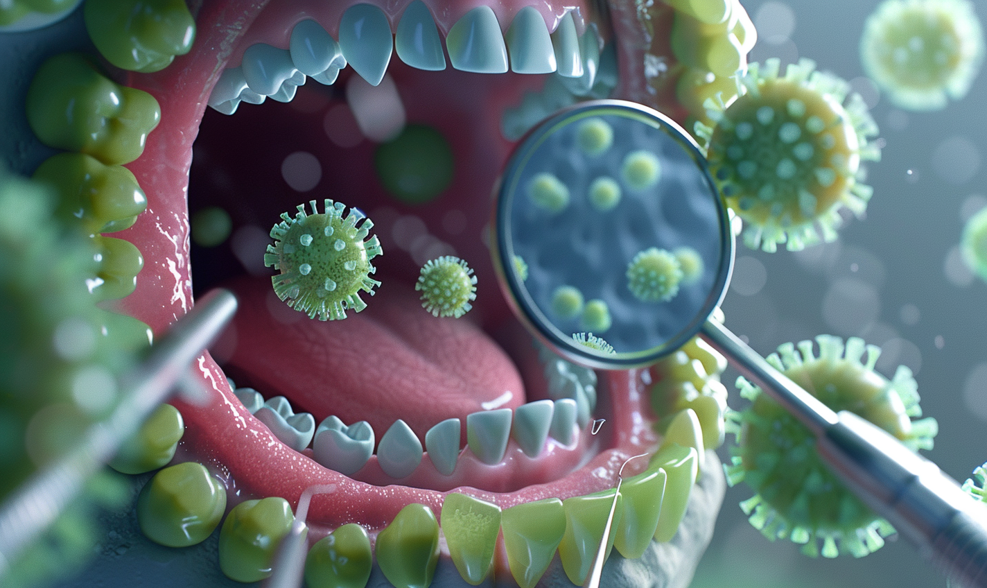 Ilustración de bacterias orales asociadas a la disbiosis oral.