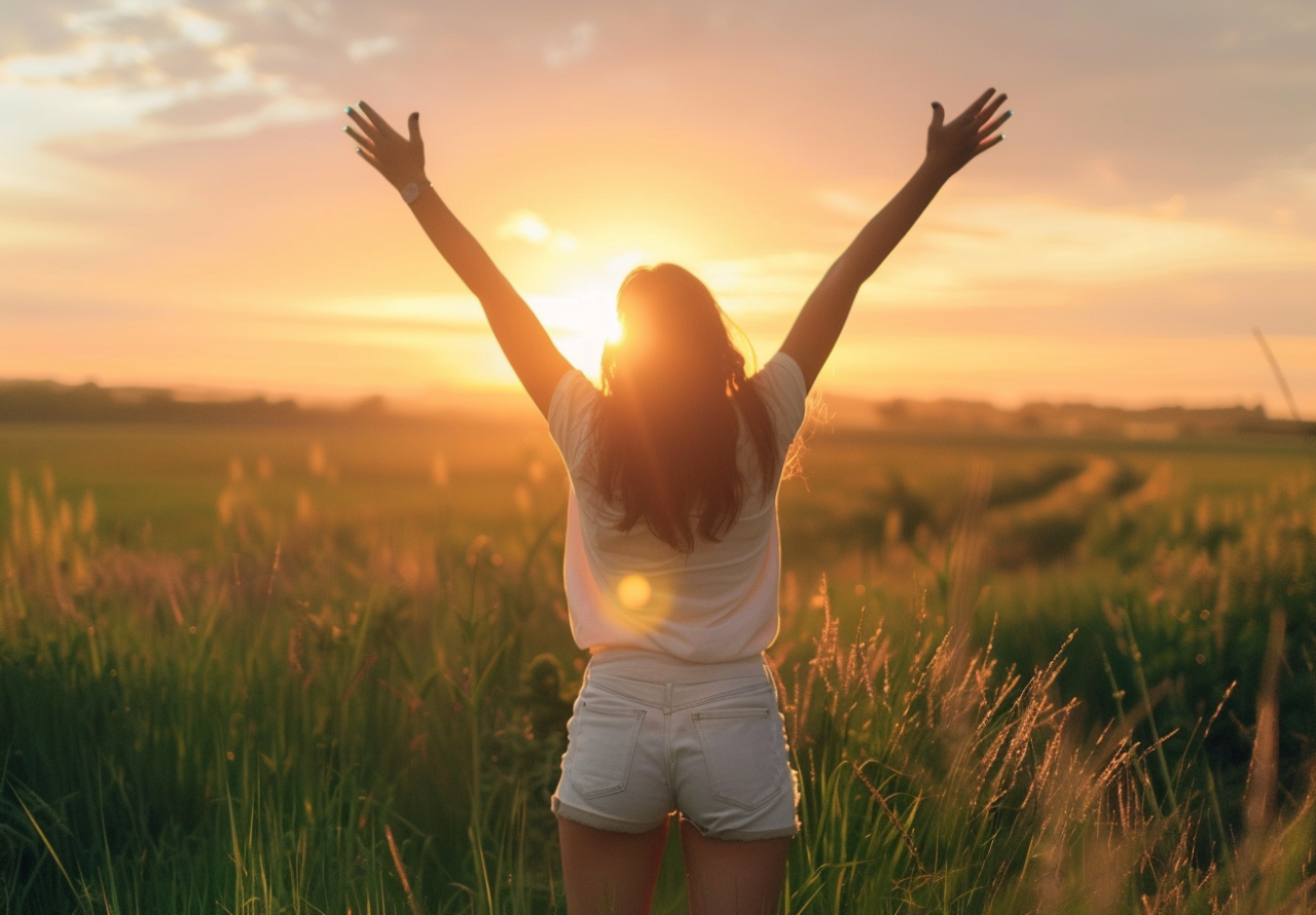 Mujer disfrutando al aire libre bajo el sol, imagen relacionada con la vitamina D y el raquitismo resistente a la vitamina D.