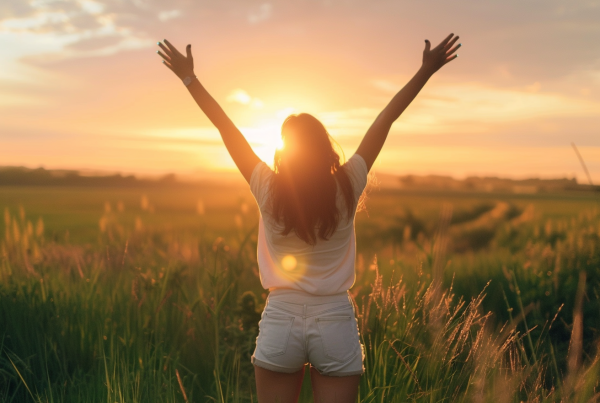 Mujer disfrutando al aire libre bajo el sol, imagen relacionada con la vitamina D y el raquitismo resistente a la vitamina D.