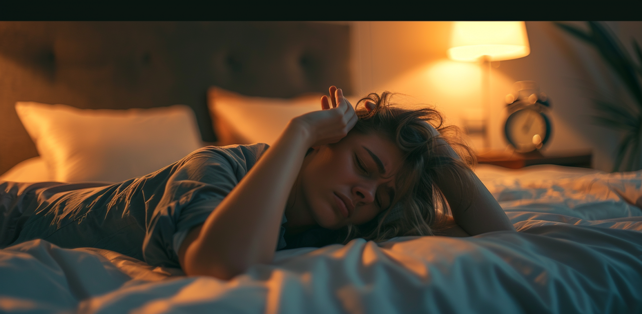 Mujer joven tumbada en la cama con dolor de cabeza, imagen relacionada con migraña y el papel del magnesio en su manejo.