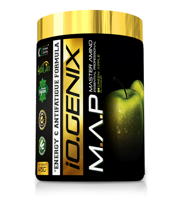 Bote iO.GENIX MAP – aminoácidos esenciales (sabor manzana verde) para guía sobre tipos de aminoácidos.