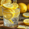 Vaso de agua con limón y rodajas de limón sobre una mesa, imagen para el artículo sobre 10 beneficios del limón.