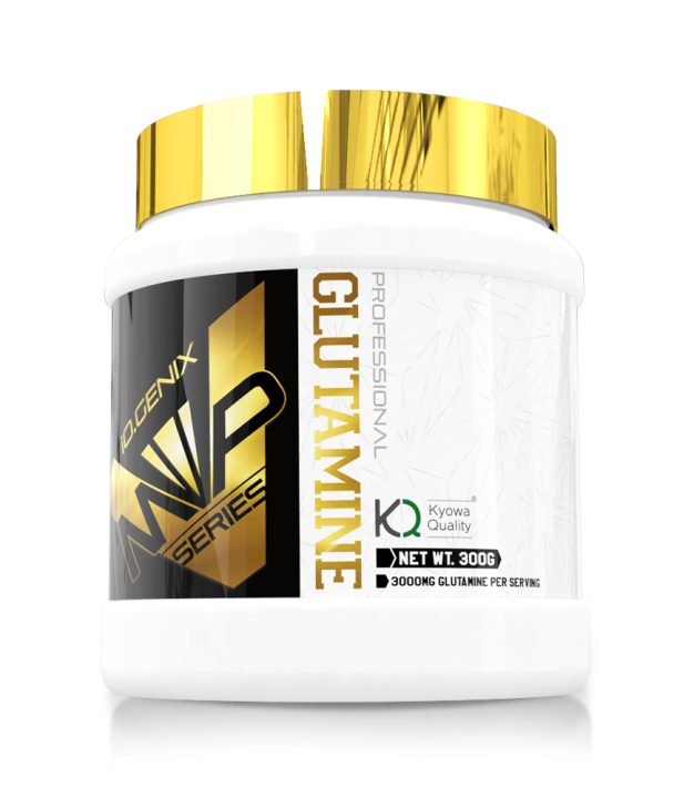 Bote de iO.GENIX MVP Glutamine 300 g, suplemento en polvo relacionado con glutamina y permeabilidad intestinal.
