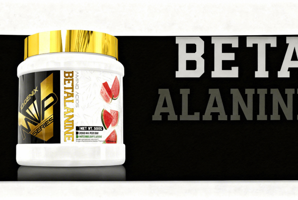 Banner de Beta-Alanine de iO.GENIX con el bote del producto y el texto Beta Alanine sobre fondo oscuro.