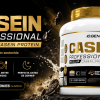 Banner de Casein Professional de iO.GENIX con el producto en primer plano y un diseño visual centrado en caseína en polvo de liberación sostenida.