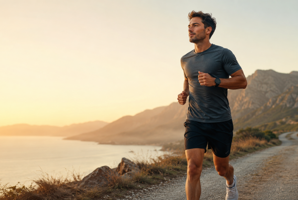 Hombre corriendo a ritmo suave por un sendero al amanecer, representando el entrenamiento en zona 2.