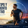 Banner de cabecera para un post sobre cronotipo y rendimiento deportivo, con un corredor, un reloj circadiano y una transición visual entre mañana y noche.
