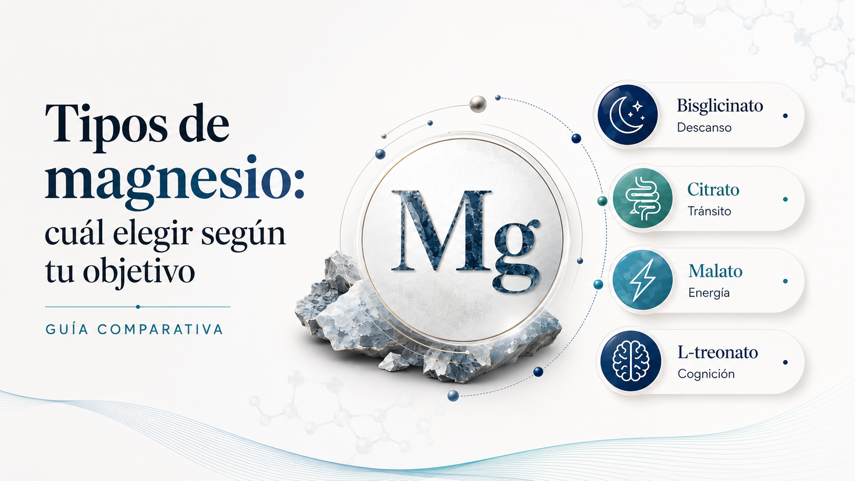 Comparativa de tipos de magnesio: bisglicinato, citrato, malato y L-treonato según el objetivo