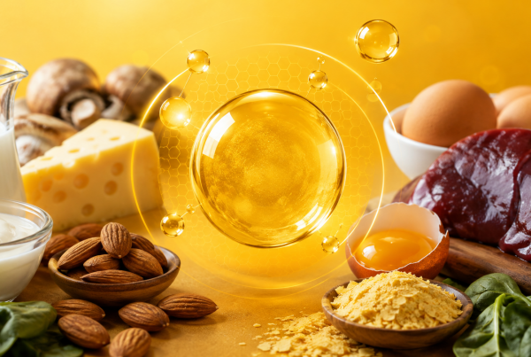Alimentos ricos en vitamina B2: leche, yogur, queso, huevo, almendras, champiñones y levadura nutricional
